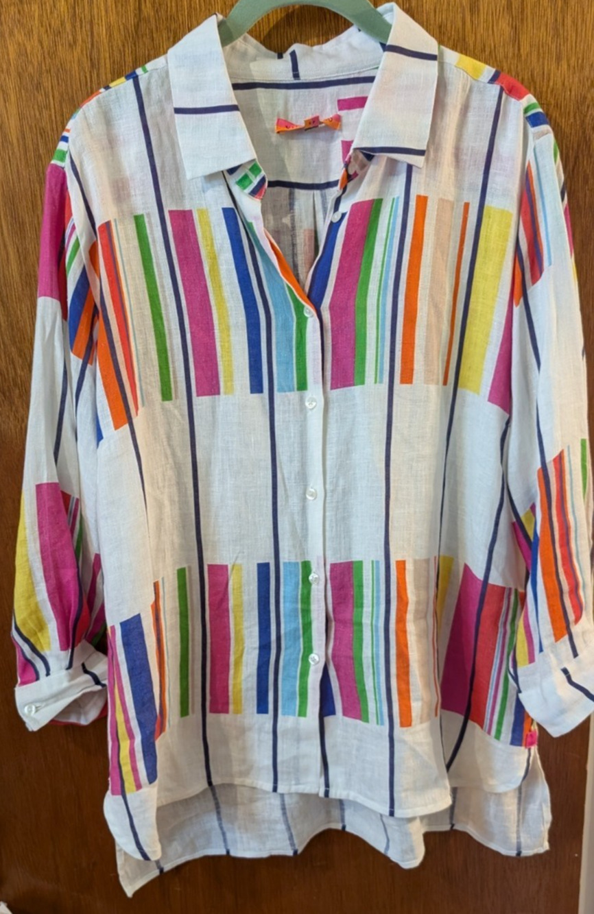 Vilagallo Linen Multi Button Down Shirt Blouse Euro 48 US XL EUC